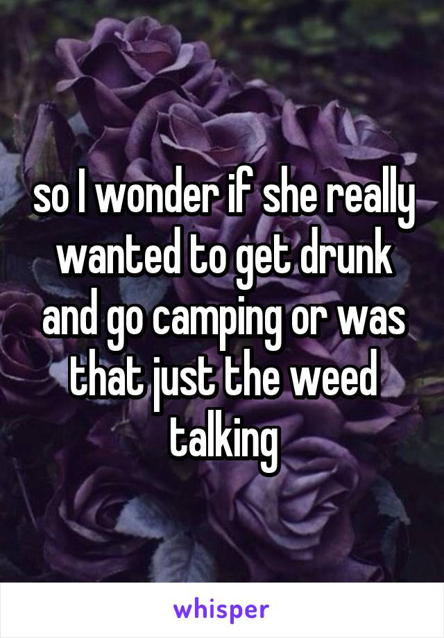 so I wonder if she really wanted to get drunk and go camping or was that just the weed talking