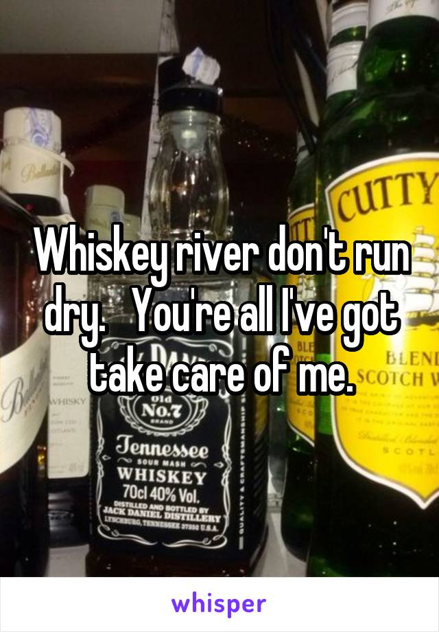 Whiskey river don't run dry.   You're all I've got take care of me.