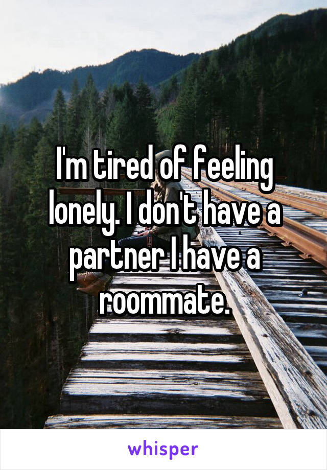 I'm tired of feeling lonely. I don't have a partner I have a roommate.