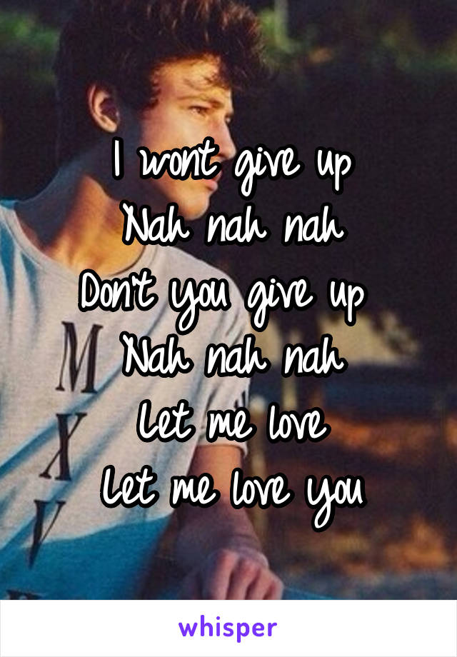 I wont give up
Nah nah nah
Don't you give up 
Nah nah nah
Let me love
Let me love you