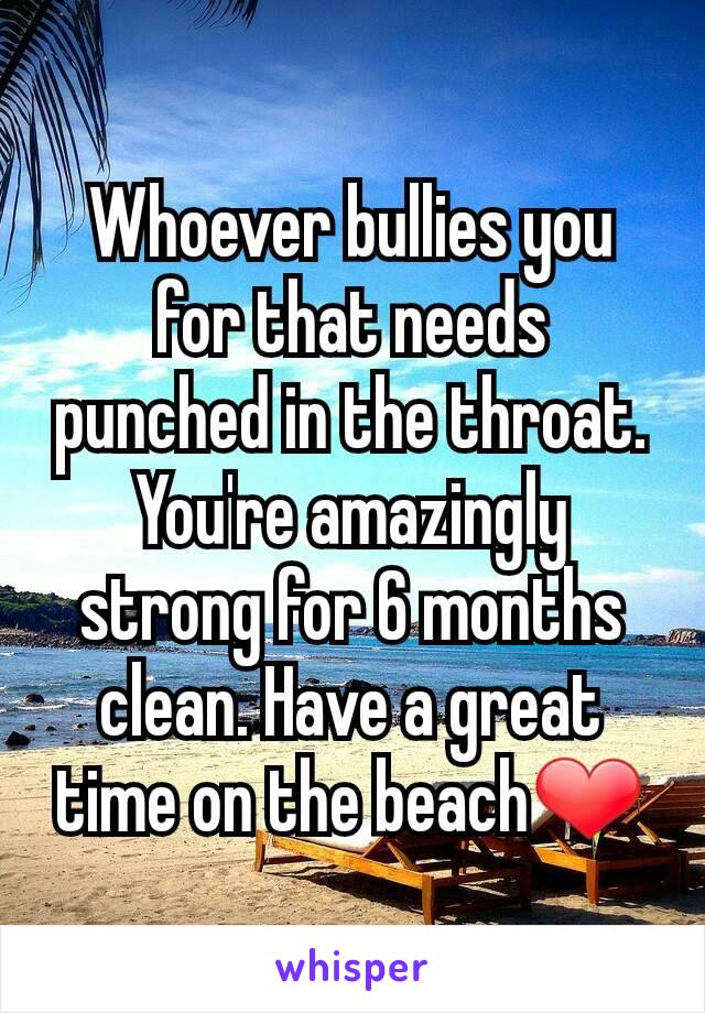 Whoever bullies you for that needs punched in the throat. You're amazingly strong for 6 months clean. Have a great time on the beach❤