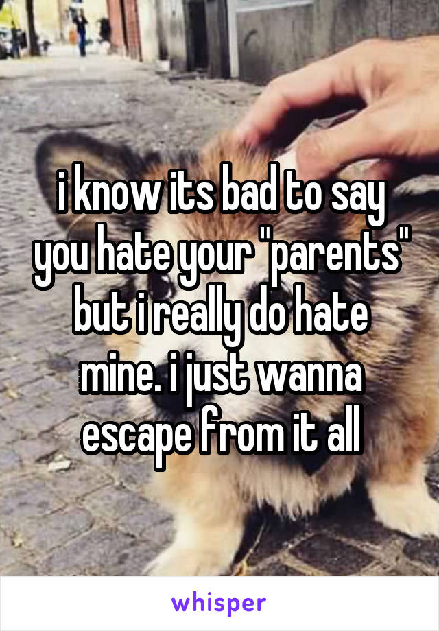 i know its bad to say you hate your "parents" but i really do hate mine. i just wanna escape from it all