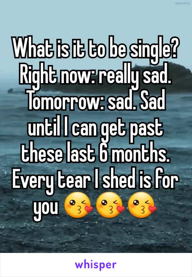 What is it to be single? Right now: really sad. Tomorrow: sad. Sad until I can get past these last 6 months. Every tear I shed is for you 😘😘😘