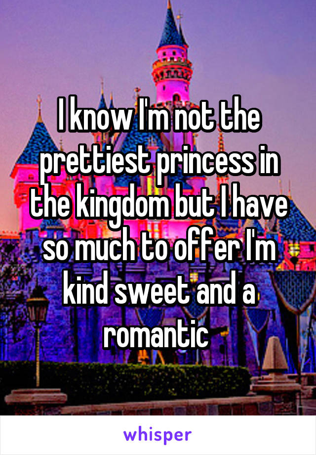 I know I'm not the prettiest princess in the kingdom but I have so much to offer I'm kind sweet and a romantic 