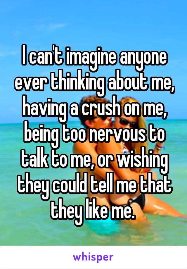 I can't imagine anyone ever thinking about me, having a crush on me, being too nervous to talk to me, or wishing they could tell me that they like me. 