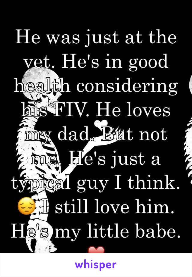 He was just at the vet. He's in good health considering his FIV. He loves my dad. But not me. He's just a typical guy I think. 😔 I still love him. He's my little babe. ❤️