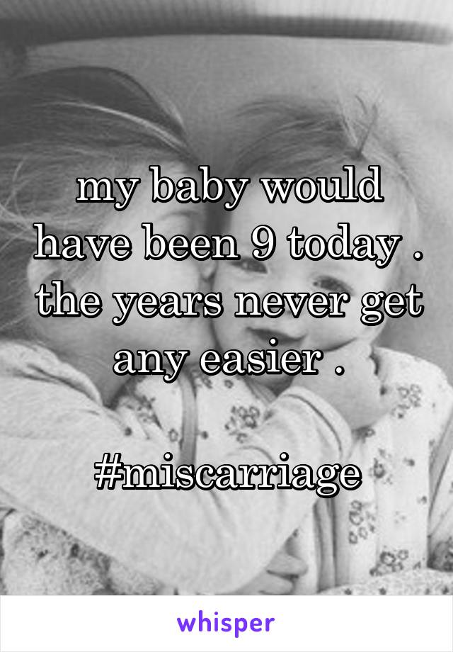 my baby would have been 9 today . the years never get any easier .

#miscarriage