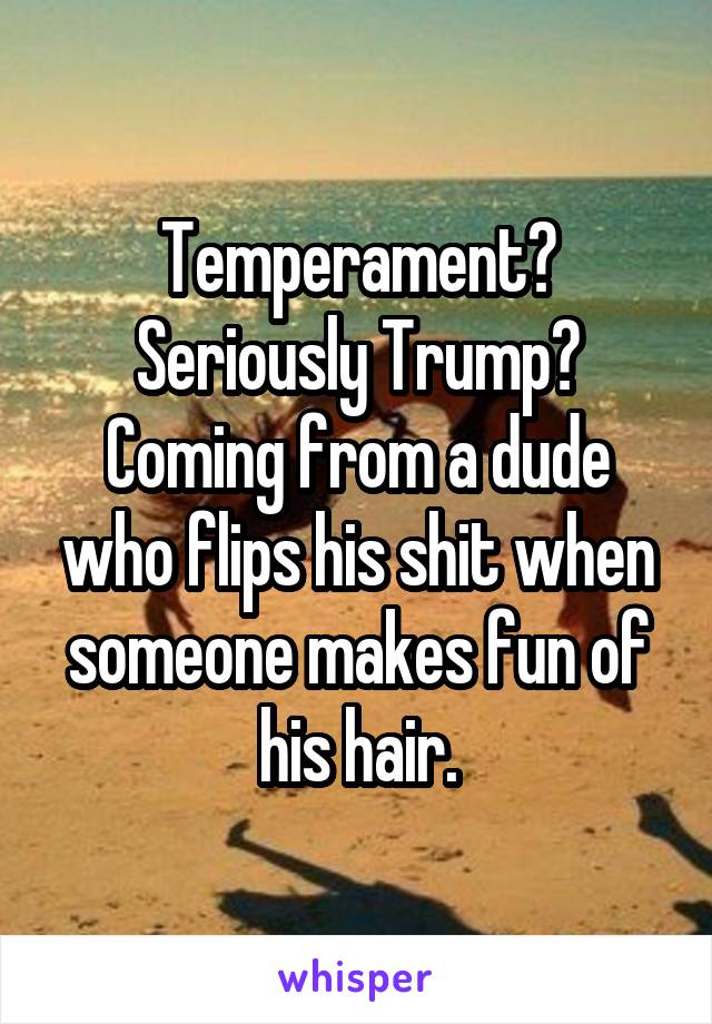 Temperament? Seriously Trump? Coming from a dude who flips his shit when someone makes fun of his hair.