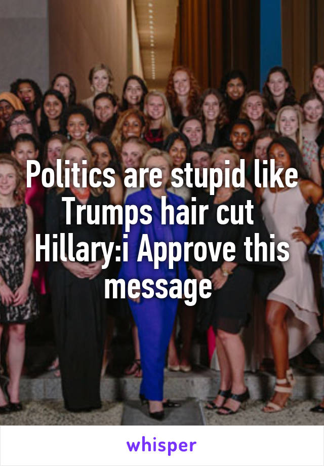 Politics are stupid like Trumps hair cut 
Hillary:i Approve this message 