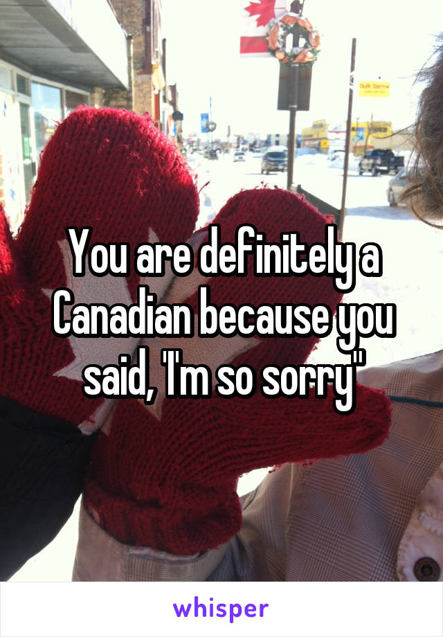 You are definitely a Canadian because you said, 'I'm so sorry"