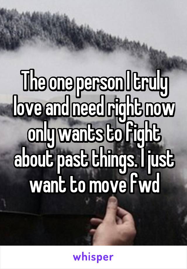 The one person I truly love and need right now only wants to fight about past things. I just want to move fwd