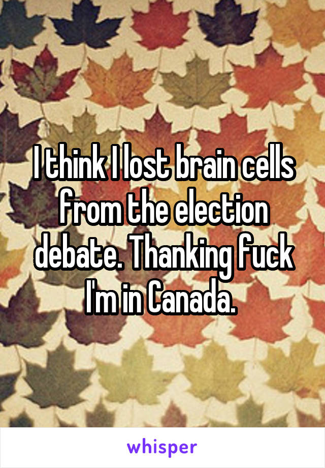 I think I lost brain cells from the election debate. Thanking fuck I'm in Canada. 