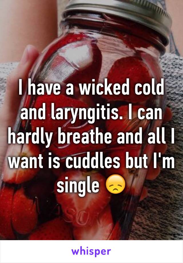 I have a wicked cold and laryngitis. I can hardly breathe and all I want is cuddles but I'm single 😞