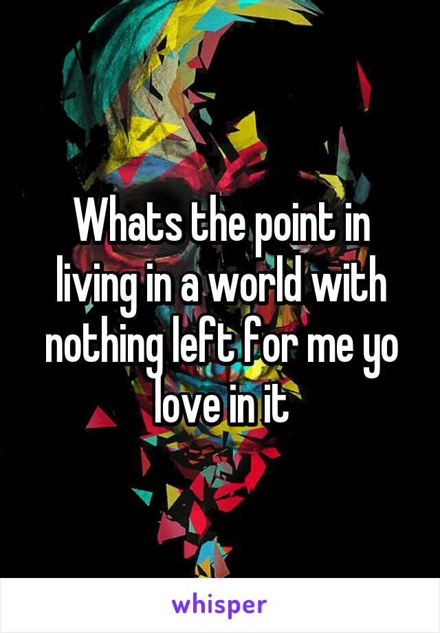 Whats the point in living in a world with nothing left for me yo love in it