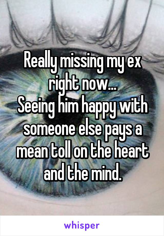 Really missing my ex right now...
Seeing him happy with someone else pays a mean toll on the heart and the mind.