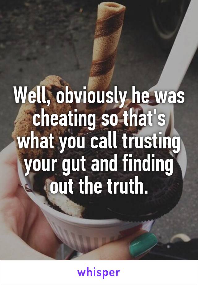 Well, obviously he was cheating so that's what you call trusting your gut and finding out the truth.