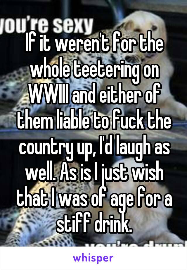 If it weren't for the whole teetering on WWIII and either of them liable to fuck the country up, I'd laugh as well. As is I just wish that I was of age for a stiff drink.