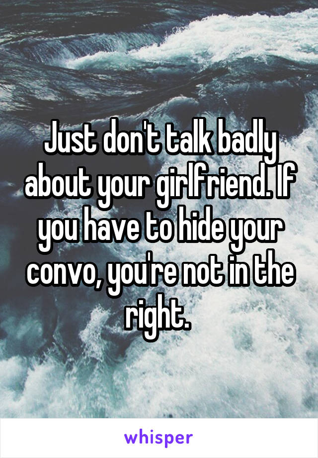 Just don't talk badly about your girlfriend. If you have to hide your convo, you're not in the right. 