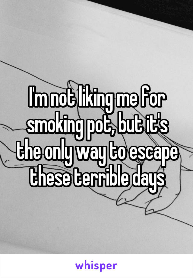 I'm not liking me for smoking pot, but it's the only way to escape these terrible days