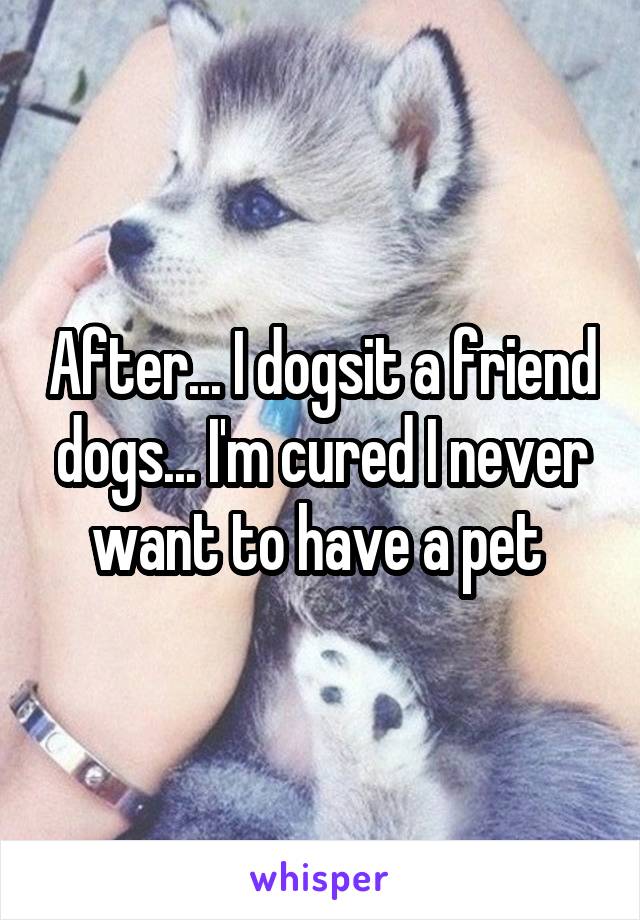 After... I dogsit a friend dogs... I'm cured I never want to have a pet 