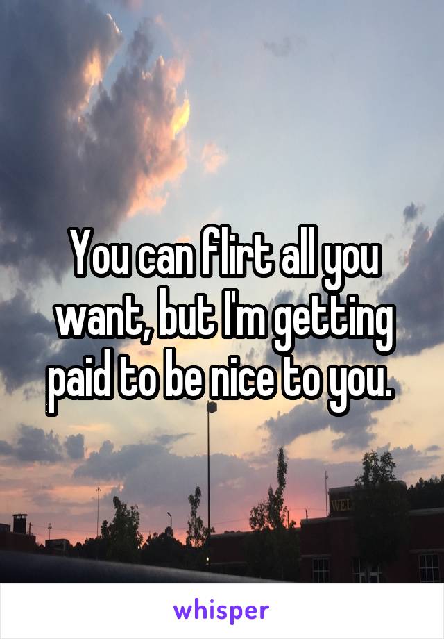 You can flirt all you want, but I'm getting paid to be nice to you. 