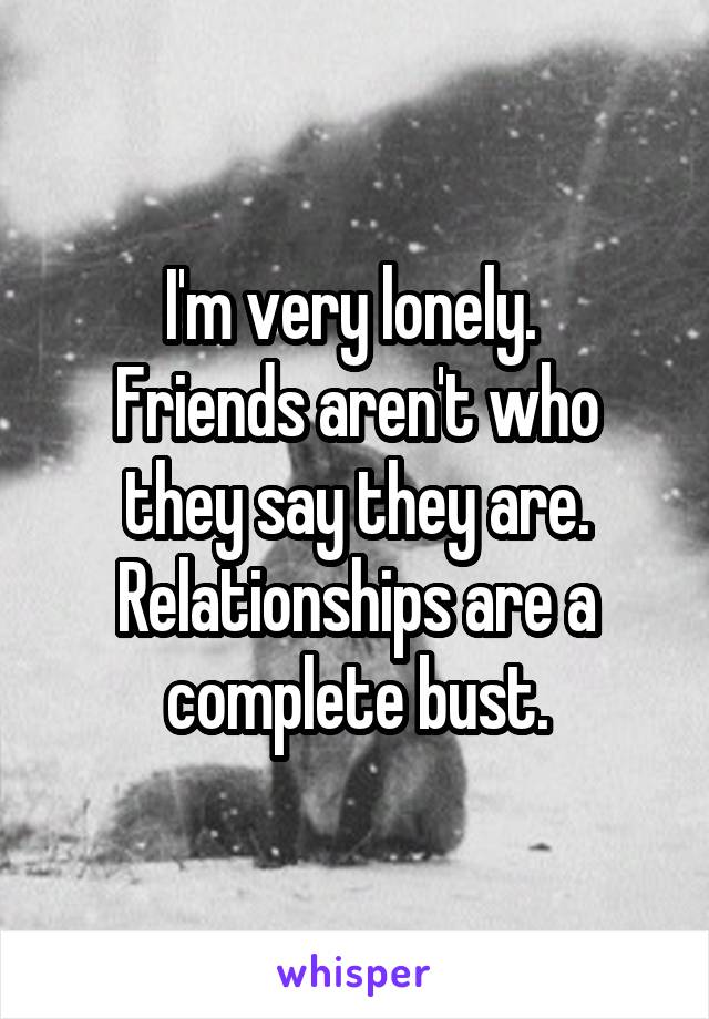 I'm very lonely. 
Friends aren't who they say they are. Relationships are a complete bust.