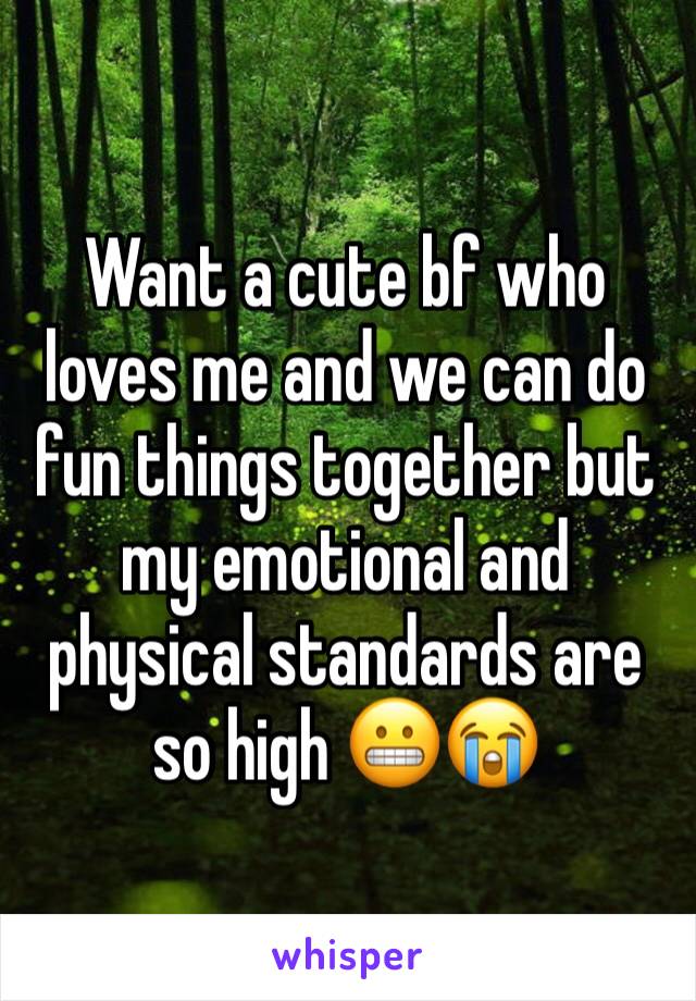 Want a cute bf who loves me and we can do fun things together but my emotional and physical standards are so high 😬😭