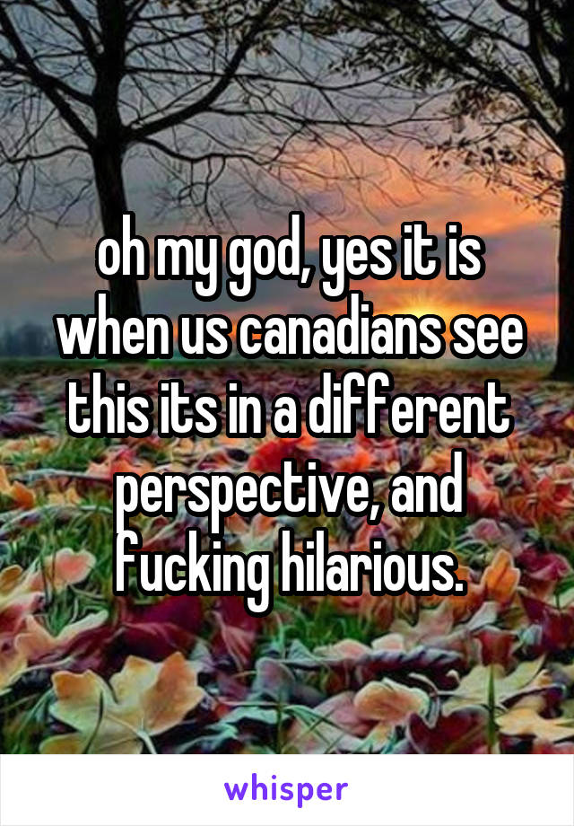 oh my god, yes it is when us canadians see this its in a different perspective, and fucking hilarious.