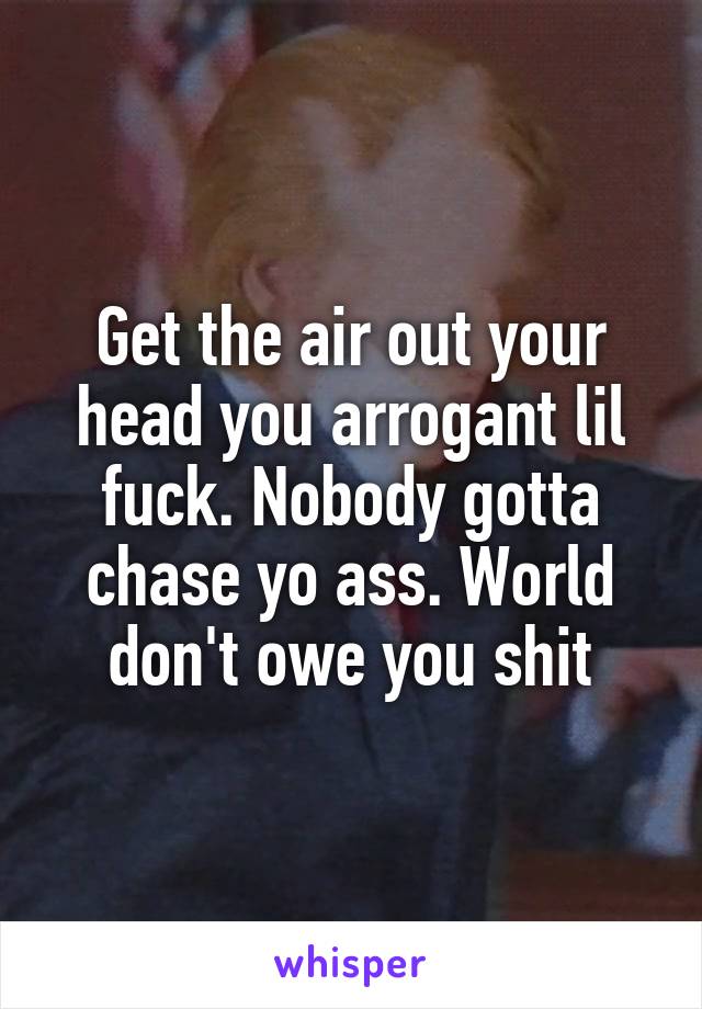 Get the air out your head you arrogant lil fuck. Nobody gotta chase yo ass. World don't owe you shit