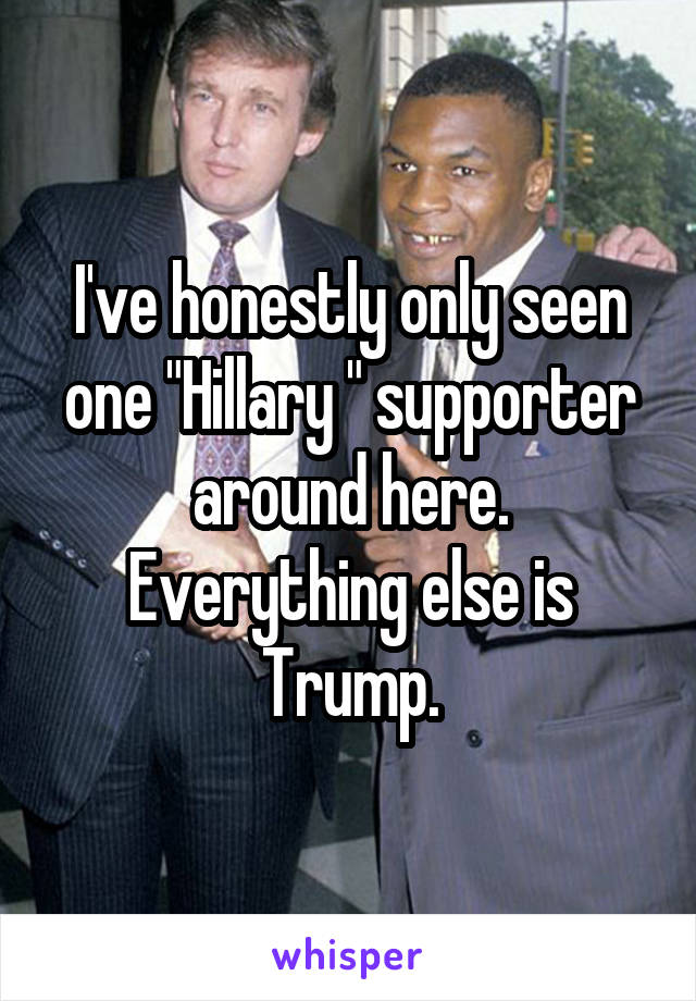 I've honestly only seen one "Hillary " supporter around here. Everything else is Trump.