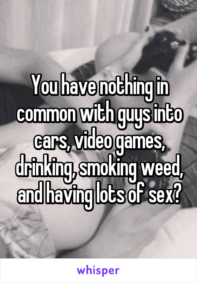 You have nothing in common with guys into cars, video games, drinking, smoking weed, and having lots of sex?