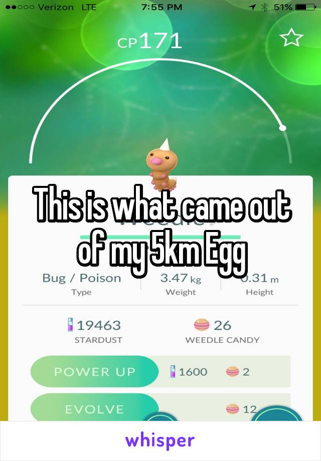 This is what came out of my 5km Egg