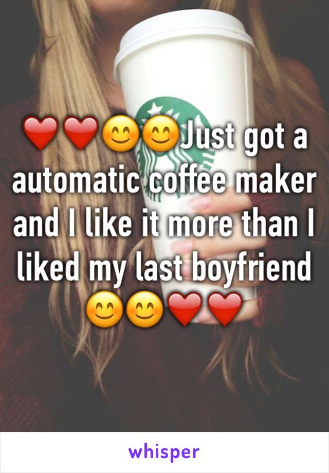 ❤️❤️😊😊Just got a automatic coffee maker and I like it more than I liked my last boyfriend 😊😊❤️❤️