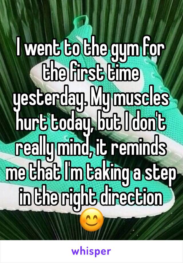 I went to the gym for the first time yesterday. My muscles hurt today, but I don't really mind, it reminds me that I'm taking a step in the right direction  😊 