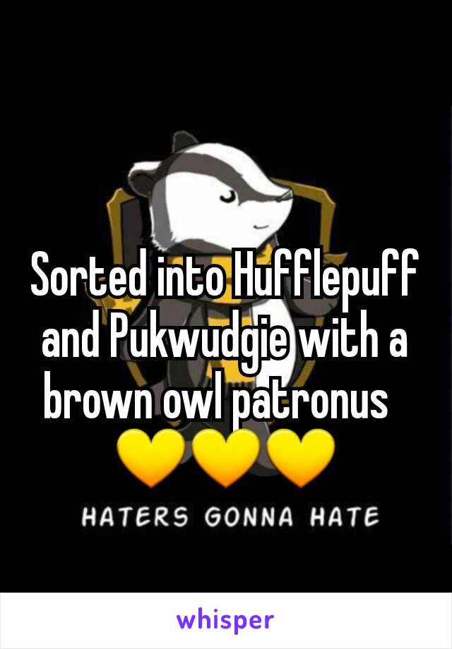 Sorted into Hufflepuff and Pukwudgie with a brown owl patronus  
💛💛💛
