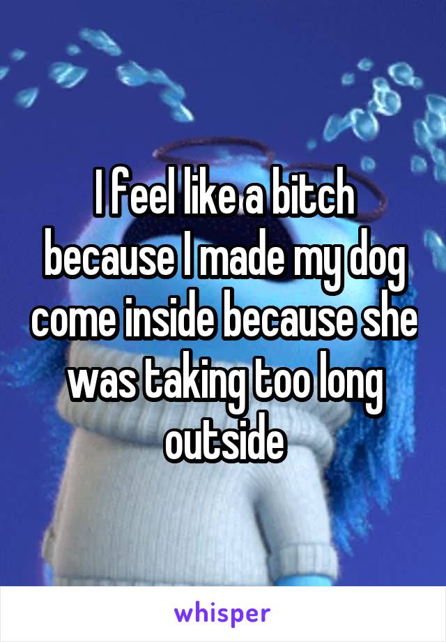 I feel like a bitch because I made my dog come inside because she was taking too long outside