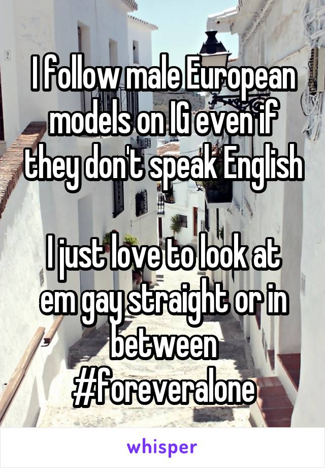 I follow male European models on IG even if they don't speak English 
I just love to look at em gay straight or in between
#foreveralone