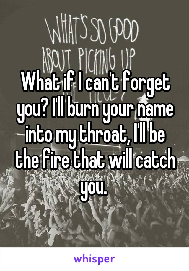 What if I can't forget you? I'll burn your name into my throat, I'll be the fire that will catch you. 