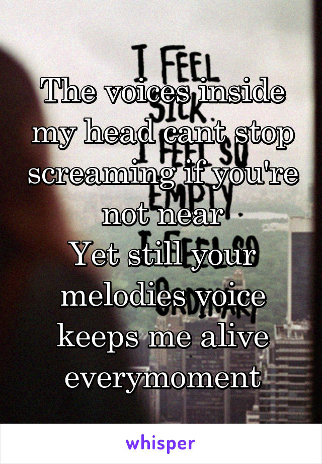 The voices inside my head cant stop screaming if you're not near
Yet still your melodies voice keeps me alive everymoment