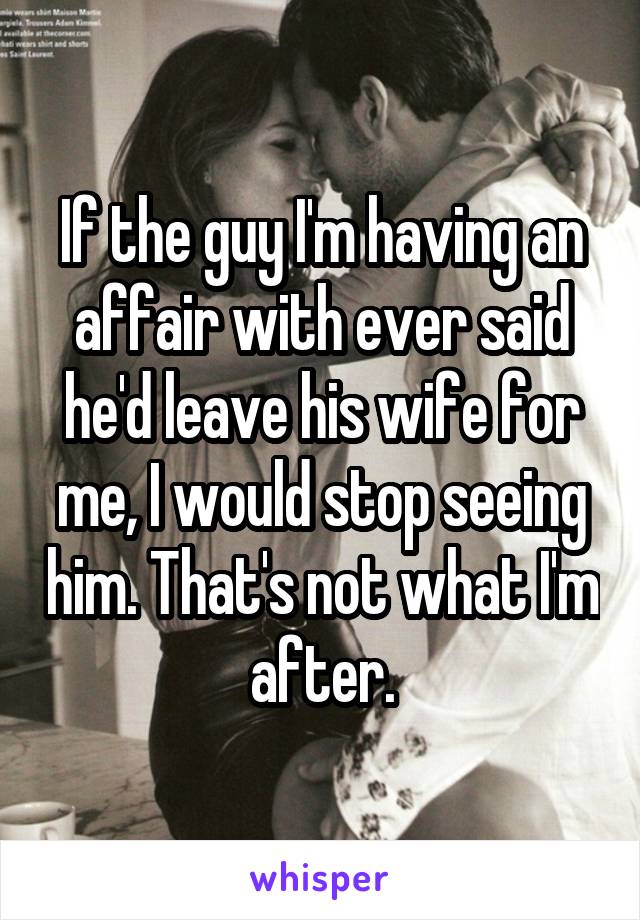 If the guy I'm having an affair with ever said he'd leave his wife for me, I would stop seeing him. That's not what I'm after.