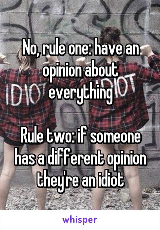 No, rule one: have an opinion about everything

Rule two: if someone has a different opinion they're an idiot