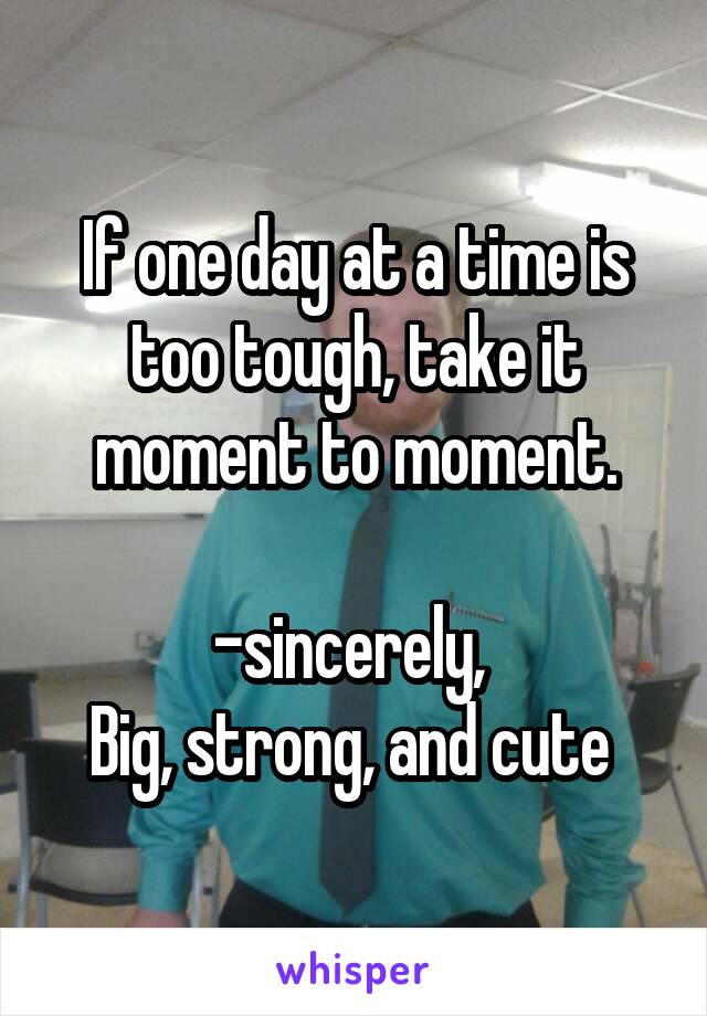If one day at a time is too tough, take it moment to moment.

-sincerely, 
Big, strong, and cute 