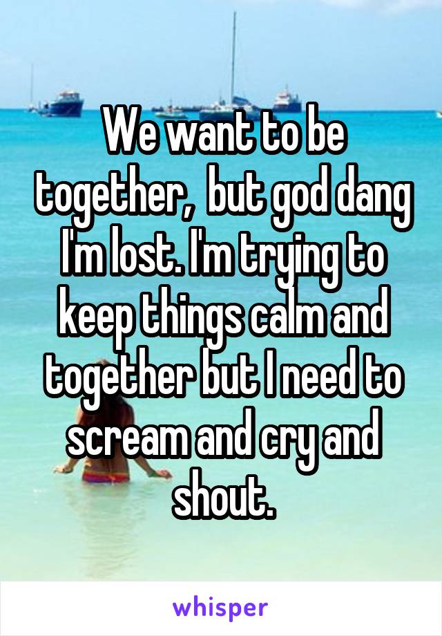 We want to be together,  but god dang I'm lost. I'm trying to keep things calm and together but I need to scream and cry and shout.