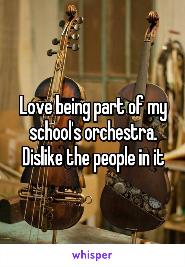 Love being part of my school's orchestra. Dislike the people in it