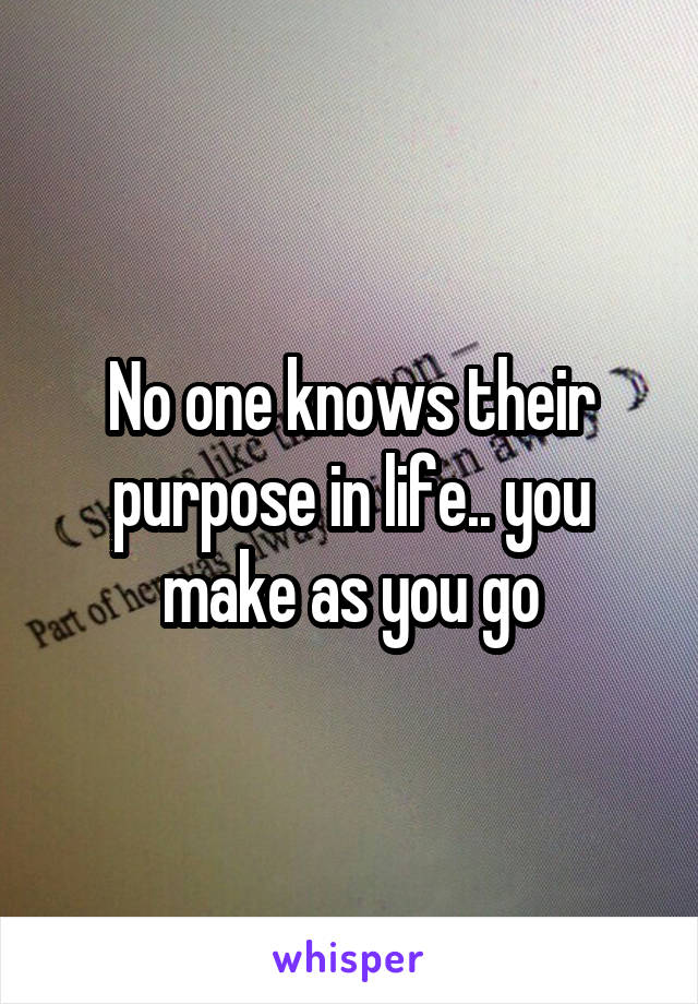 No one knows their purpose in life.. you make as you go