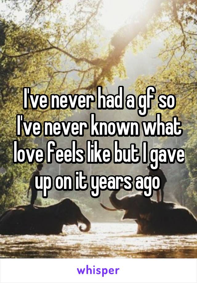 I've never had a gf so I've never known what love feels like but I gave up on it years ago 