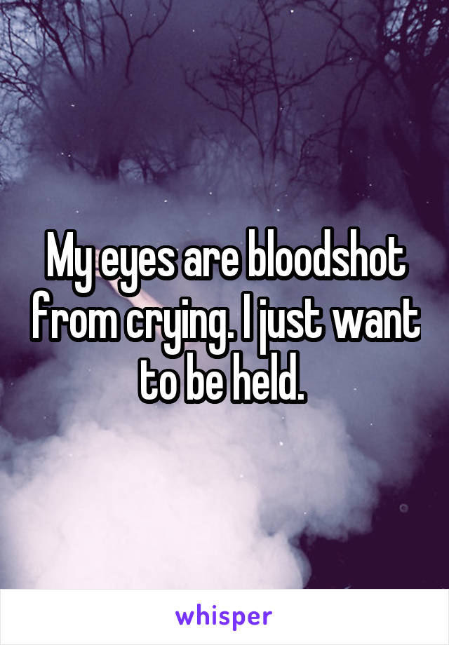 My eyes are bloodshot from crying. I just want to be held. 