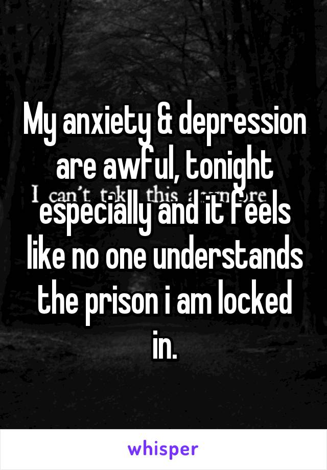 My anxiety & depression are awful, tonight especially and it feels like no one understands the prison i am locked in.