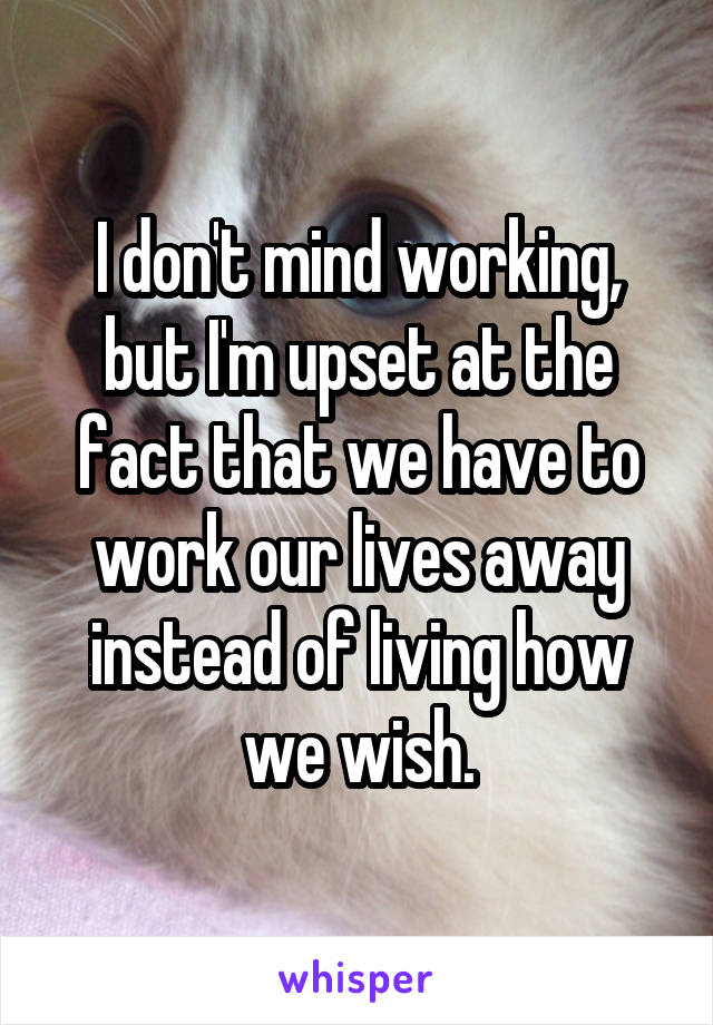 I don't mind working, but I'm upset at the fact that we have to work our lives away instead of living how we wish.