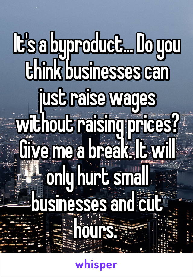 It's a byproduct... Do you think businesses can just raise wages without raising prices? Give me a break. It will only hurt small businesses and cut hours. 